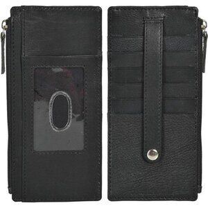 Genuine Leather Women's All in One Credit Business Card Case Holder Slim Zipper